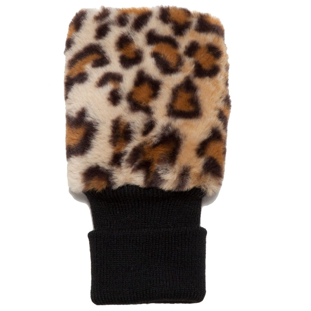 FAUX FINGERLESS LEOPARD MITTENS